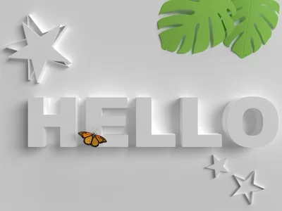 3D Hello text on white background