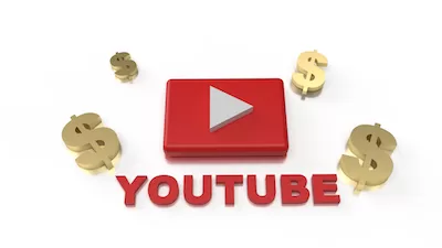 3D Youtube icon with dollar signs