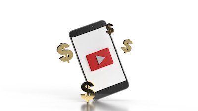 3d Youtube with dollar signs on cellphone