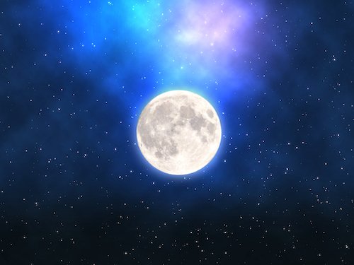 Moon and stars in a blue sky