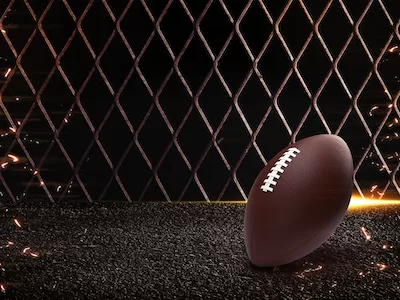3D American football on street and steel background.