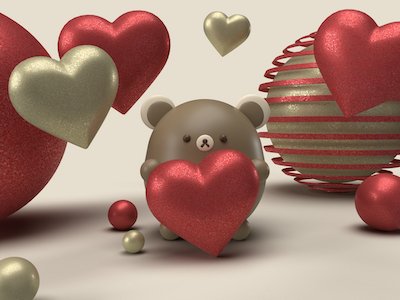 3D Bear with hearts