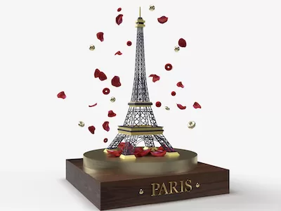 Eiffel tower with flower petals