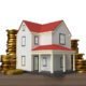 3D Stacks of coins with home - 3D Home with coins