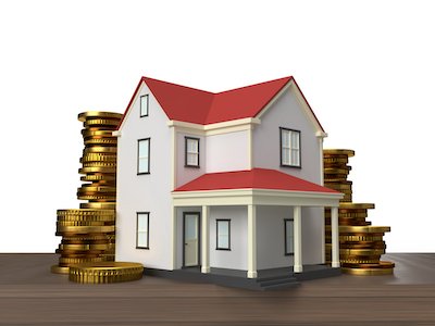 Stacks of coins with home model