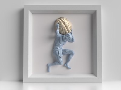 Human decor holding brain