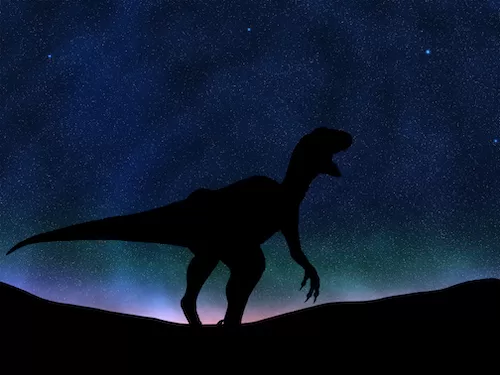 Aurora and dinosaur silhouette