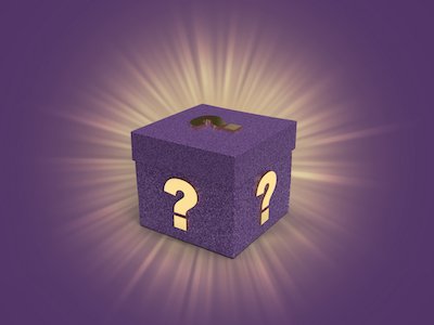Purple mystery box on purple background.