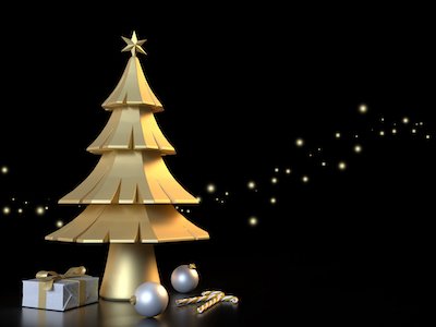 3D Golden Christmas tree on black background