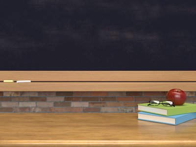 3D Black board with apple and books