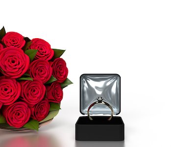 3D Wedding ring with roses on white background