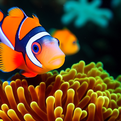 Clownfish with yellow anemone stock image