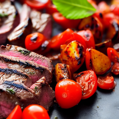 Grilled steak with grilled tomatoes stock image