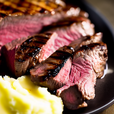 Grilled steak with mashed potatoes stock image.