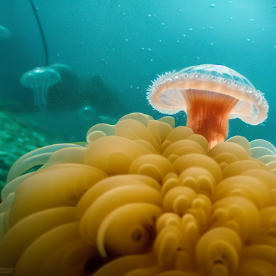 Orange jellyfish in ocean stock image.