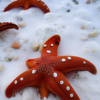 Orange starfish on snow stock image.