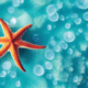 Orange starfish on water and ice - Orange starfish with ice stock image.