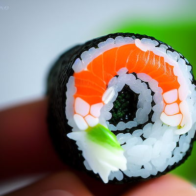 Sushi roll in hand stock image.