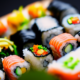 Sushi rolls salmon - Sushi rolls with salmon stock image.