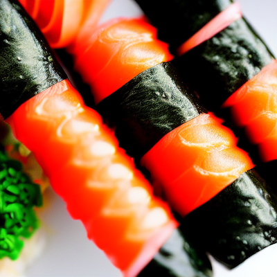 Uncut sushi roll with salmon stock image.