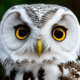 White owl closeup - White owl close up front view stock photo.