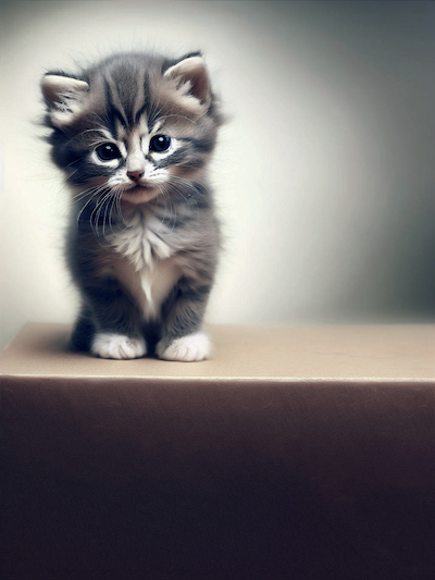 Grey kitten on top of a box stock image