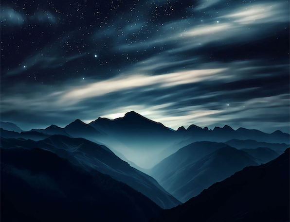 Mountains at night with stars